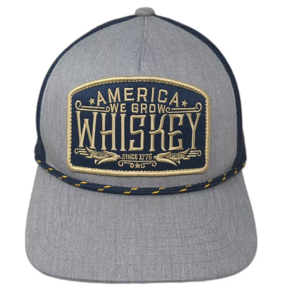 Rural Cloth Trucker Hat Gray Blue America We Grow Whiskey OS Snapback Adjustable